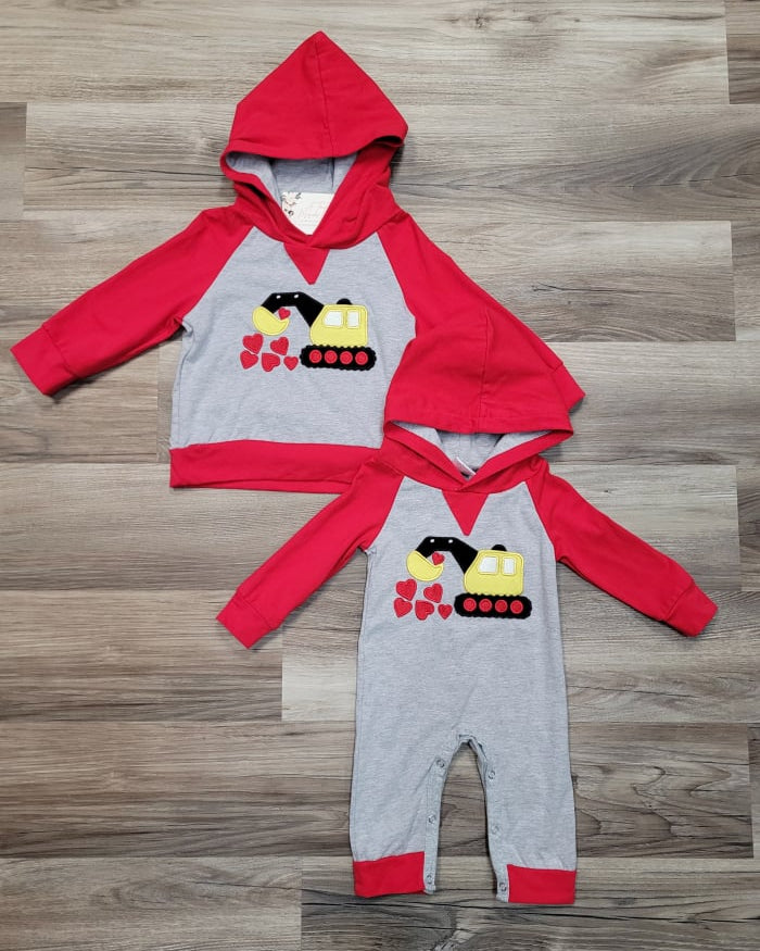 Boys Hooded Excavator Hearts Top  A Touch of Magnolia Boutique   