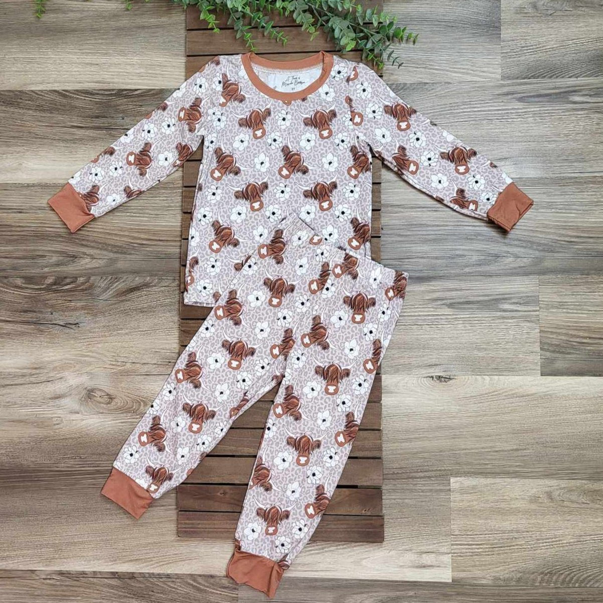 Bamboo Two-Piece Pajama Set- Highland Cow Leopard Magnolia Print  A Touch of Magnolia Boutique   