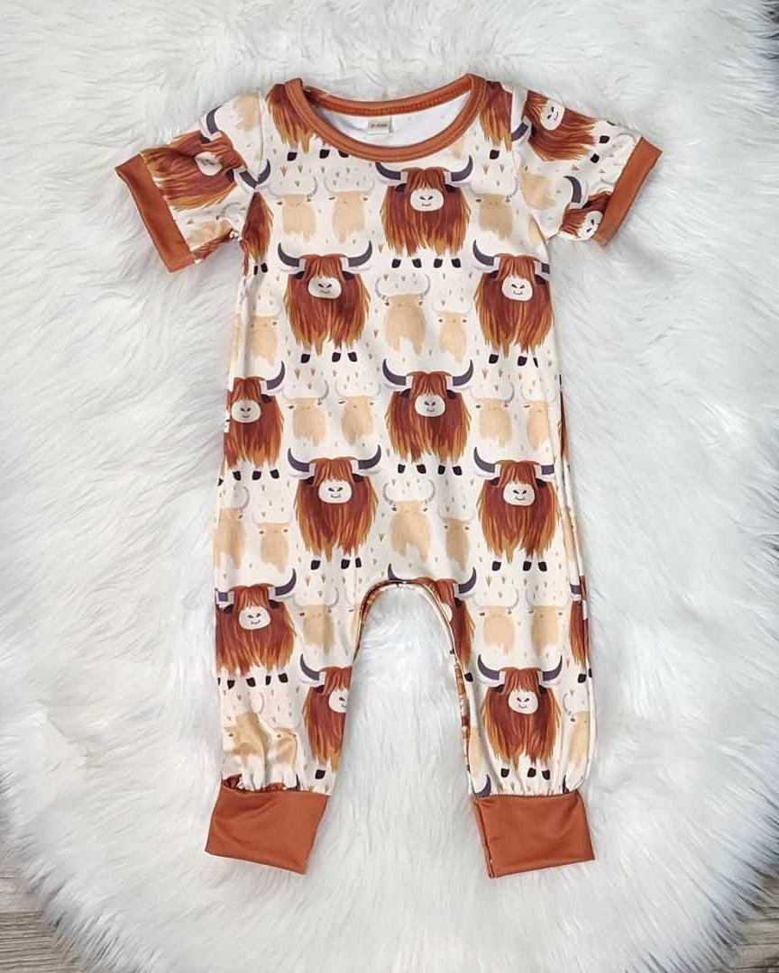 Short Sleeve Highland Cow Baby Romper  A Touch of Magnolia Boutique   