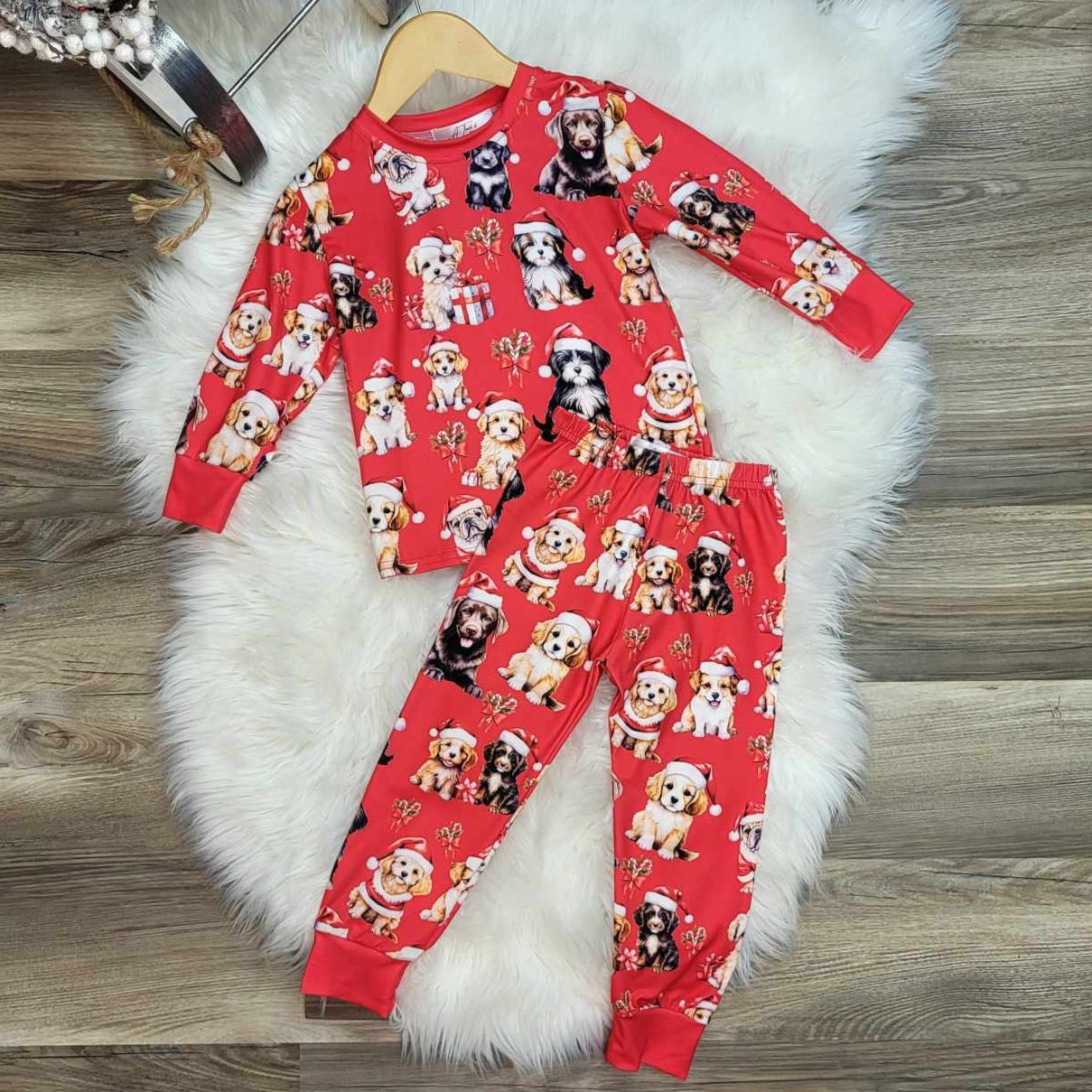 Santa Puppies Holiday Themed Pajama Set  A Touch of Magnolia Boutique   