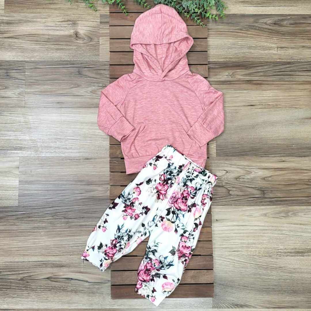 Baby Girl Hooded Top and Floral Jogger Set  A Touch of Magnolia Boutique   