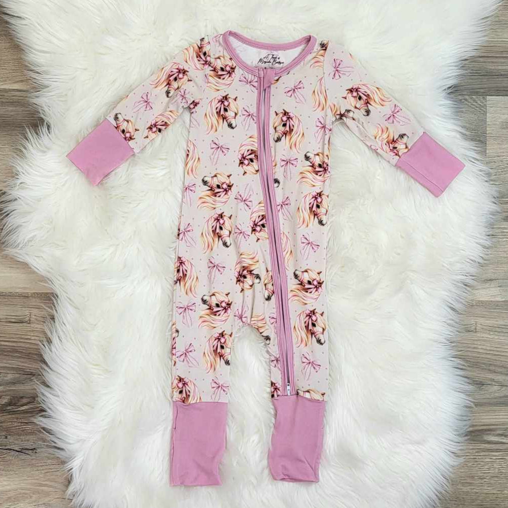 Bamboo Baby Zippie Sleeper/Romper- Horse with Bows Print A Touch of Magnolia Boutique