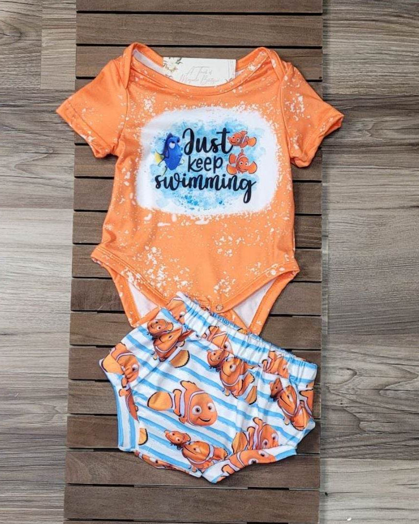 Baby Girl "Just Keep Swimming" Bummie Set  A Touch of Magnolia Boutique   