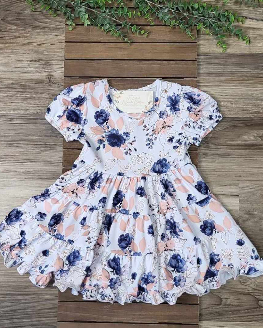 Blue and Peach Floral Tier Chiffon Dress  A Touch of Magnolia Boutique   
