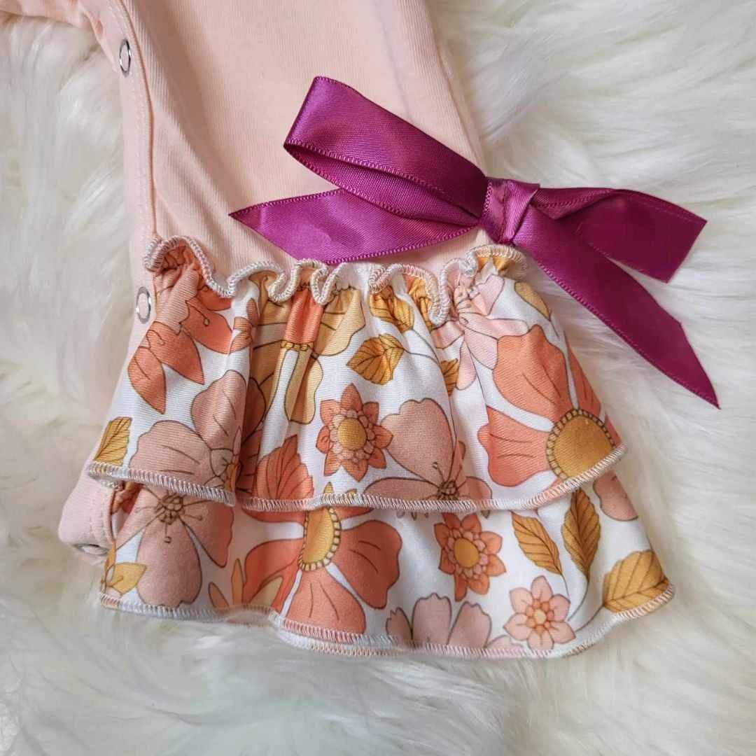 Baby Girl Pumpkin Floral Ruffle Sleeve Romper  A Touch of Magnolia Boutique   