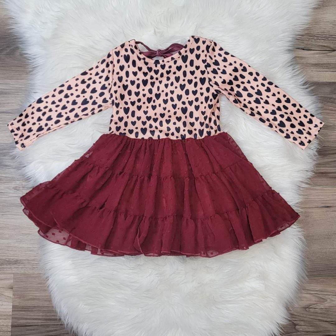 Heart Print Burgundy Swiss Dot Tulle Dress  A Touch of Magnolia Boutique   