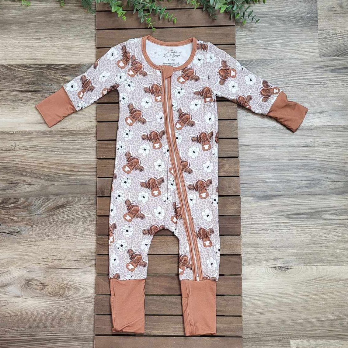 Bamboo Baby Zippie Romper/Sleeper- Highland Cow Magnolia Leopard Print  A Touch of Magnolia Boutique   