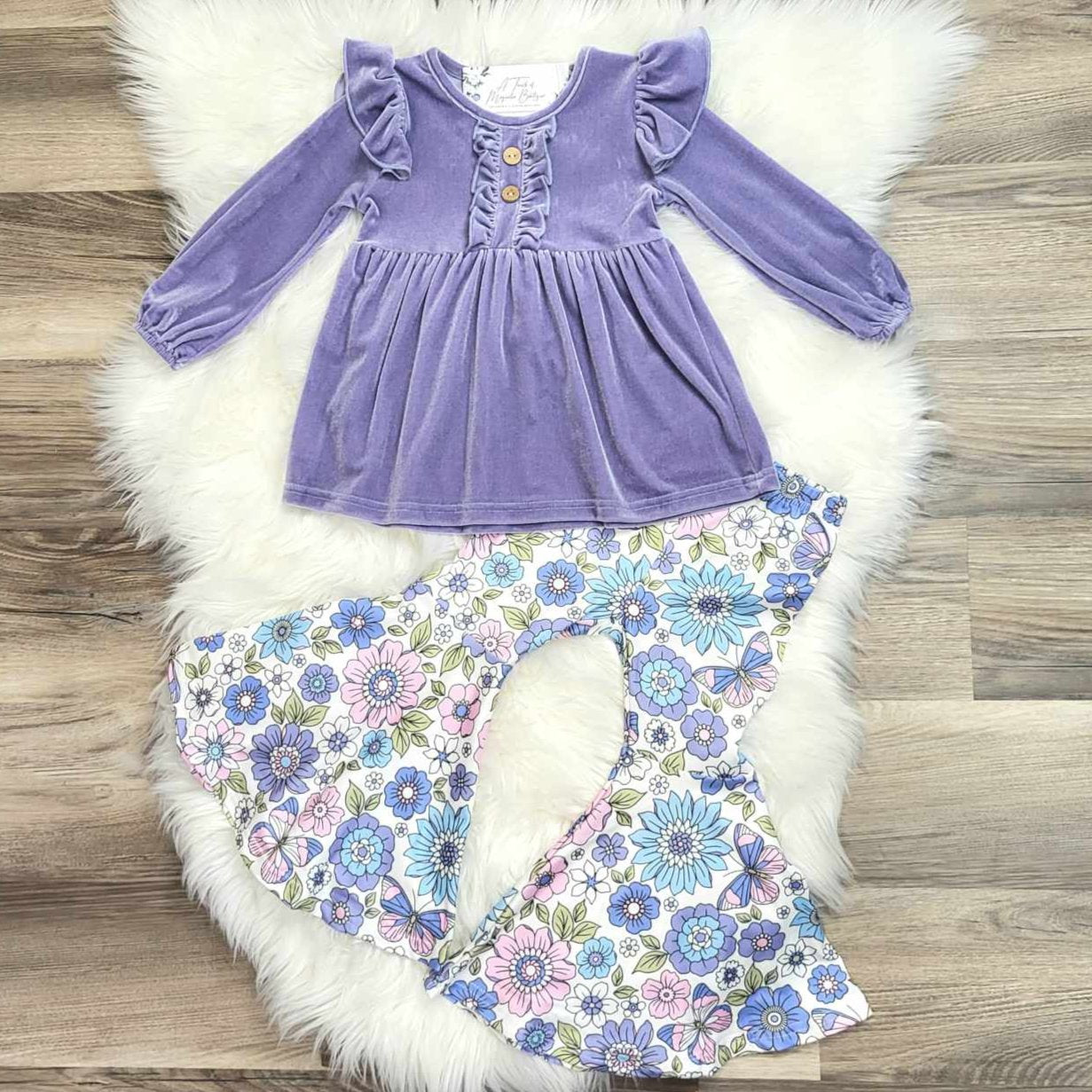 Velvet Purple Top and Floral Bell Outfit Set  A Touch of Magnolia Boutique   