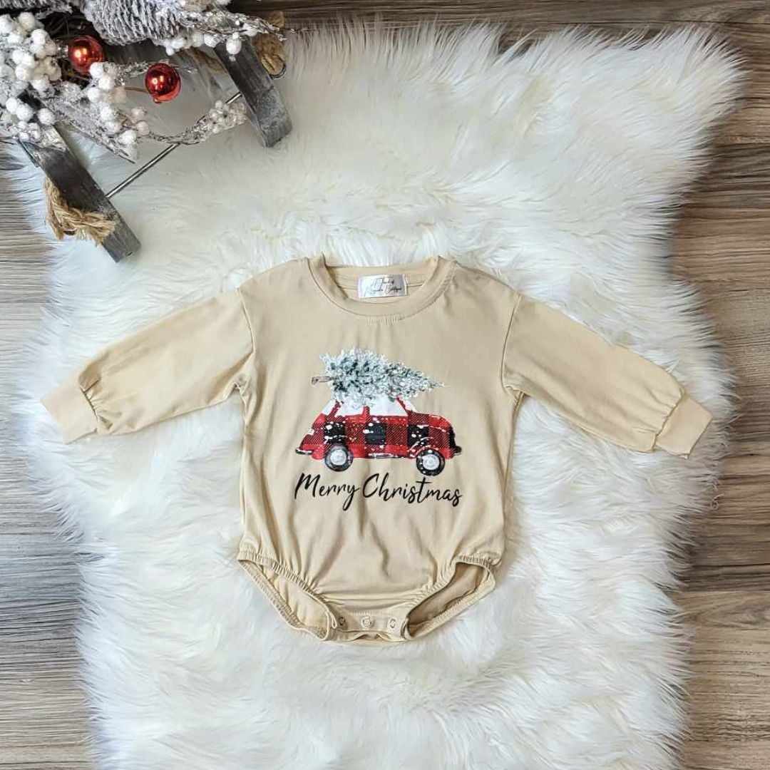 Baby Buffalo Plaid Car with Tree Onesie  A Touch of Magnolia Boutique   