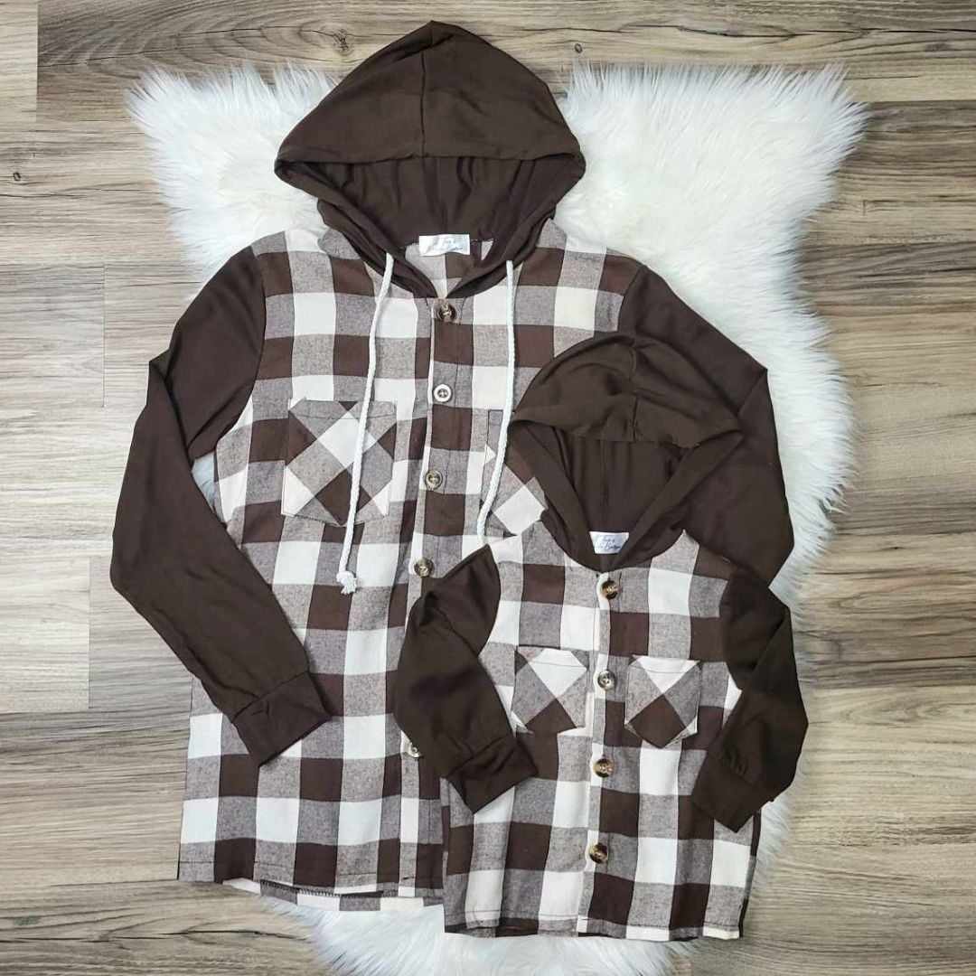 Mom & Me Brown Plaid Hooded Top-Adult  A Touch of Magnolia Boutique   