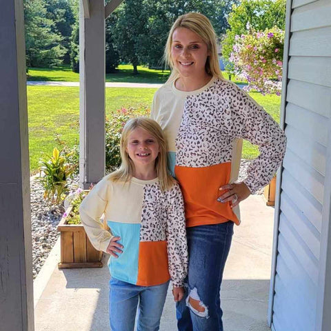 Mom & Me Cheetah Color Block Ribbed Top-Adult