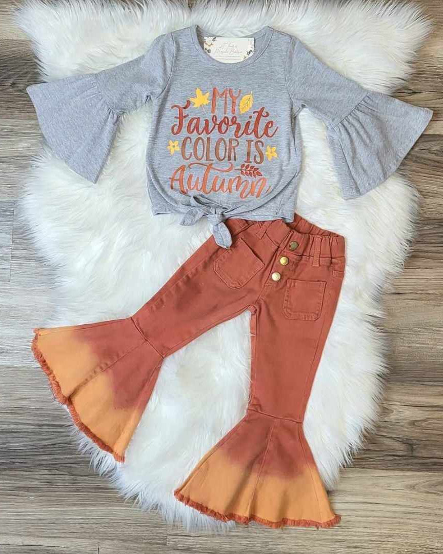 My Favorite Color Is Autumn Front Tie Top and Rust Ombre Bell Bottom Jeans  A Touch of Magnolia Boutique   
