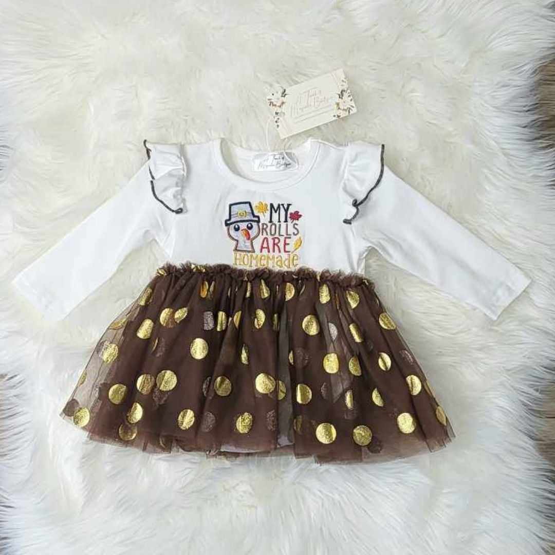 Baby Girl "My Rolls Are Homemade" Skirted Romper  A Touch of Magnolia Boutique   