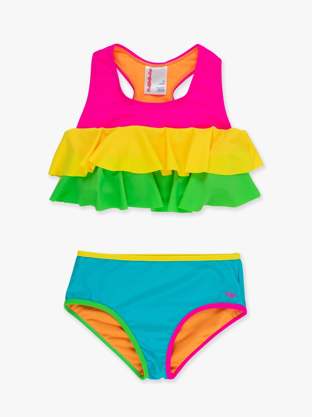 Tween Girls Neon Color Block Flounce Bikini 2-Piece Swimsuit A Touch of Magnolia Boutique