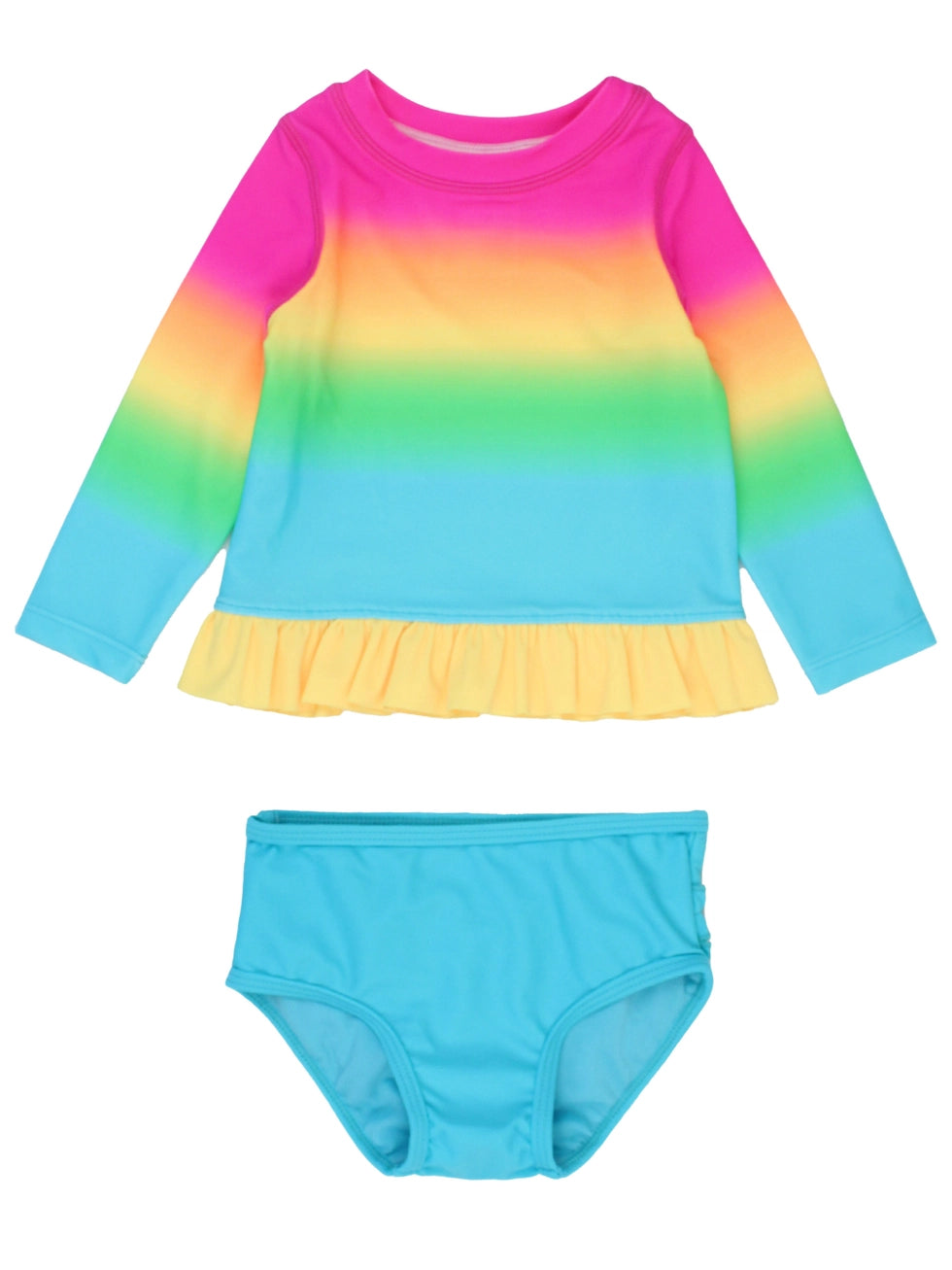 Girls Neon Sunset Long Sleeve Rash Guard 2-Piece Swimsuit with Signature Rear Ruffles A Touch of Magnolia Boutique