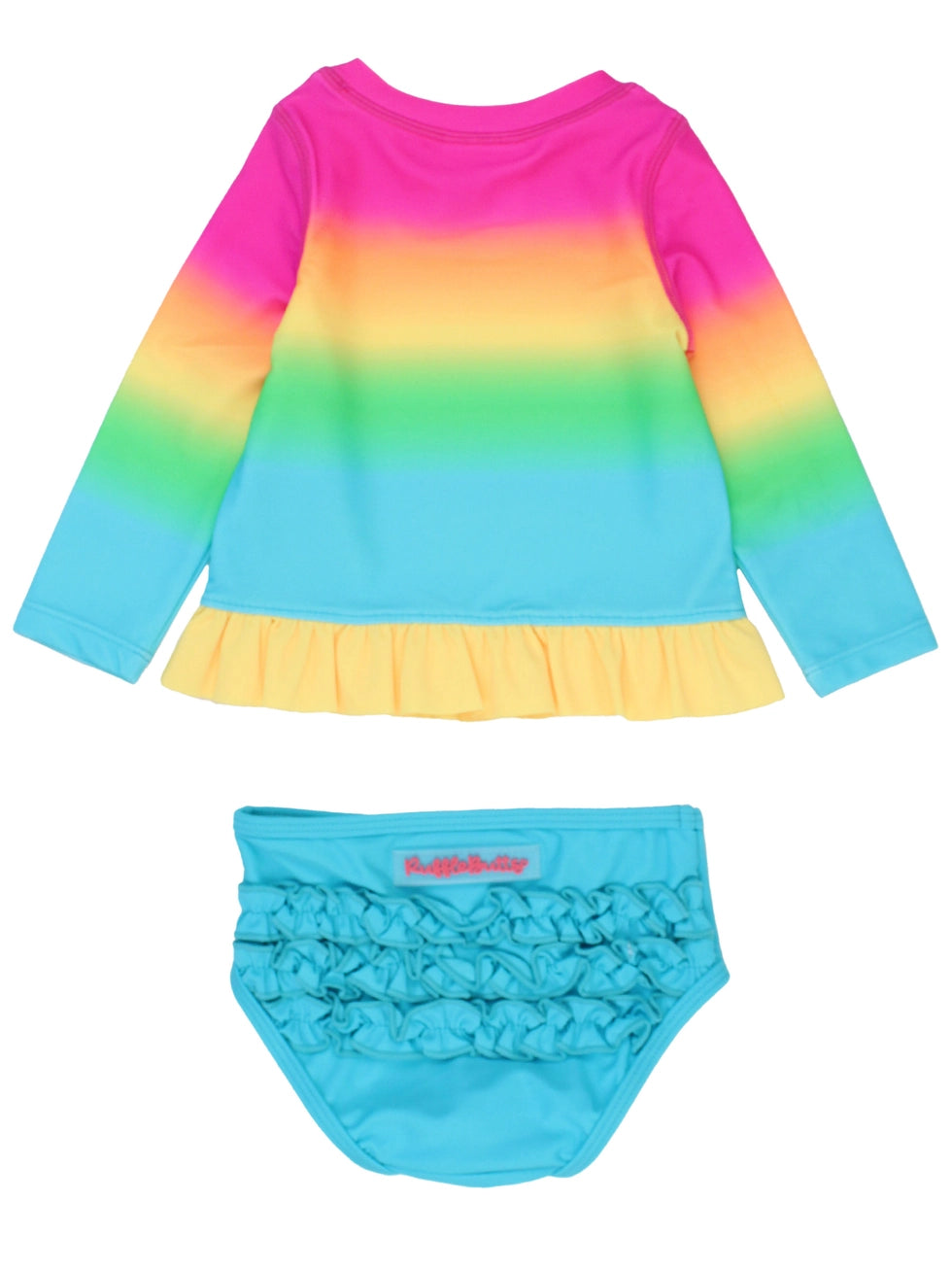 Girls Neon Sunset Long Sleeve Rash Guard 2-Piece Swimsuit with Signature Rear Ruffles A Touch of Magnolia Boutique