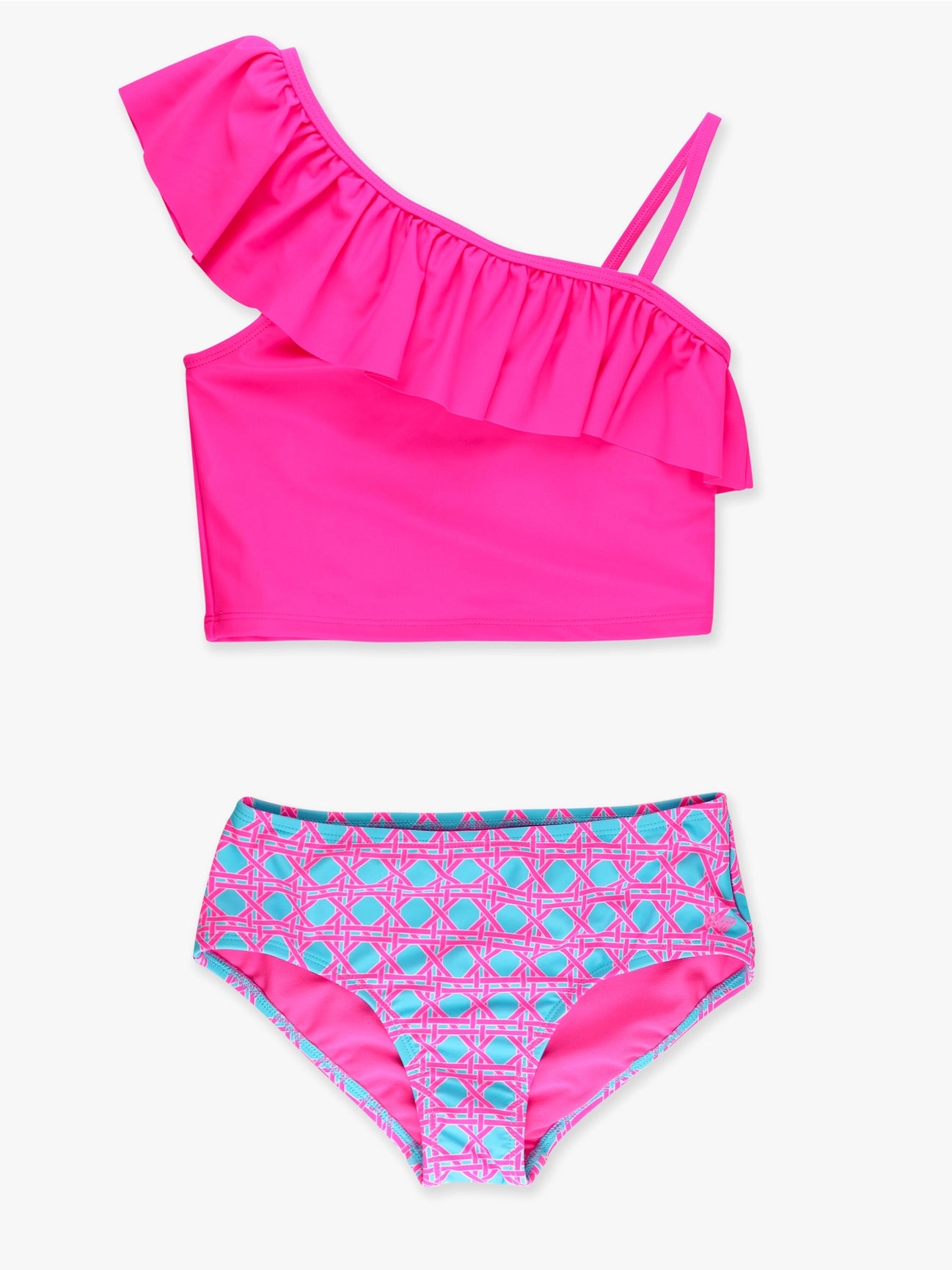 Tween Girls Neon Sorbet Cane One Shoulder Ruffle Tankini 2-Piece Swimsuit A Touch of Magnolia Boutique