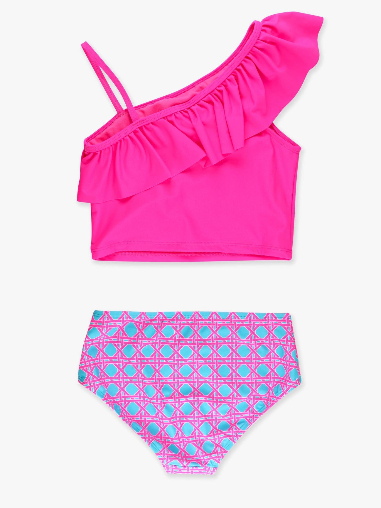 Tween Girls Neon Sorbet Cane One Shoulder Ruffle Tankini 2-Piece Swimsuit A Touch of Magnolia Boutique