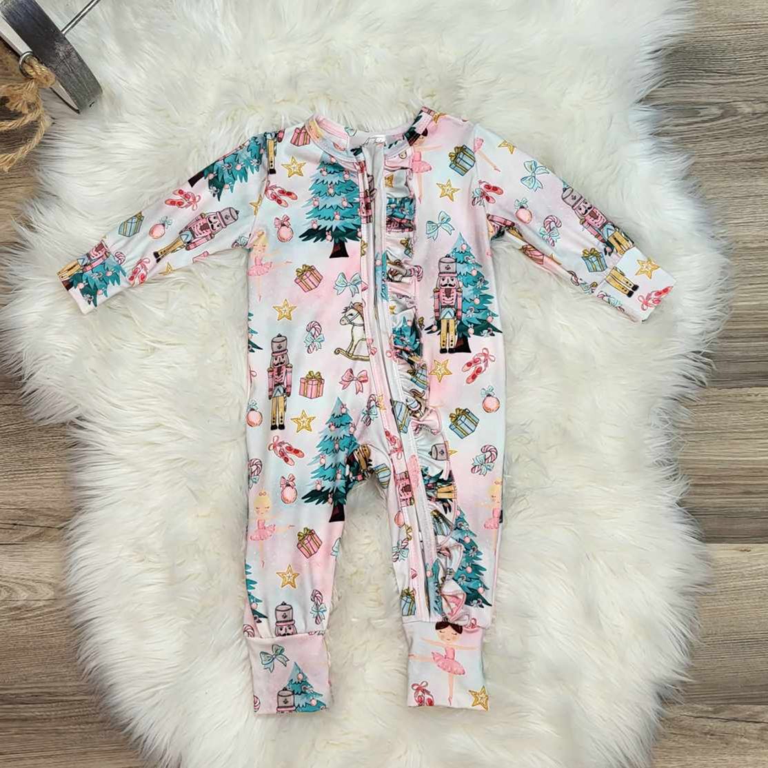 Baby Zipper Nutcracker Ballet Print Footless Sleeper/Romper  A Touch of Magnolia Boutique   