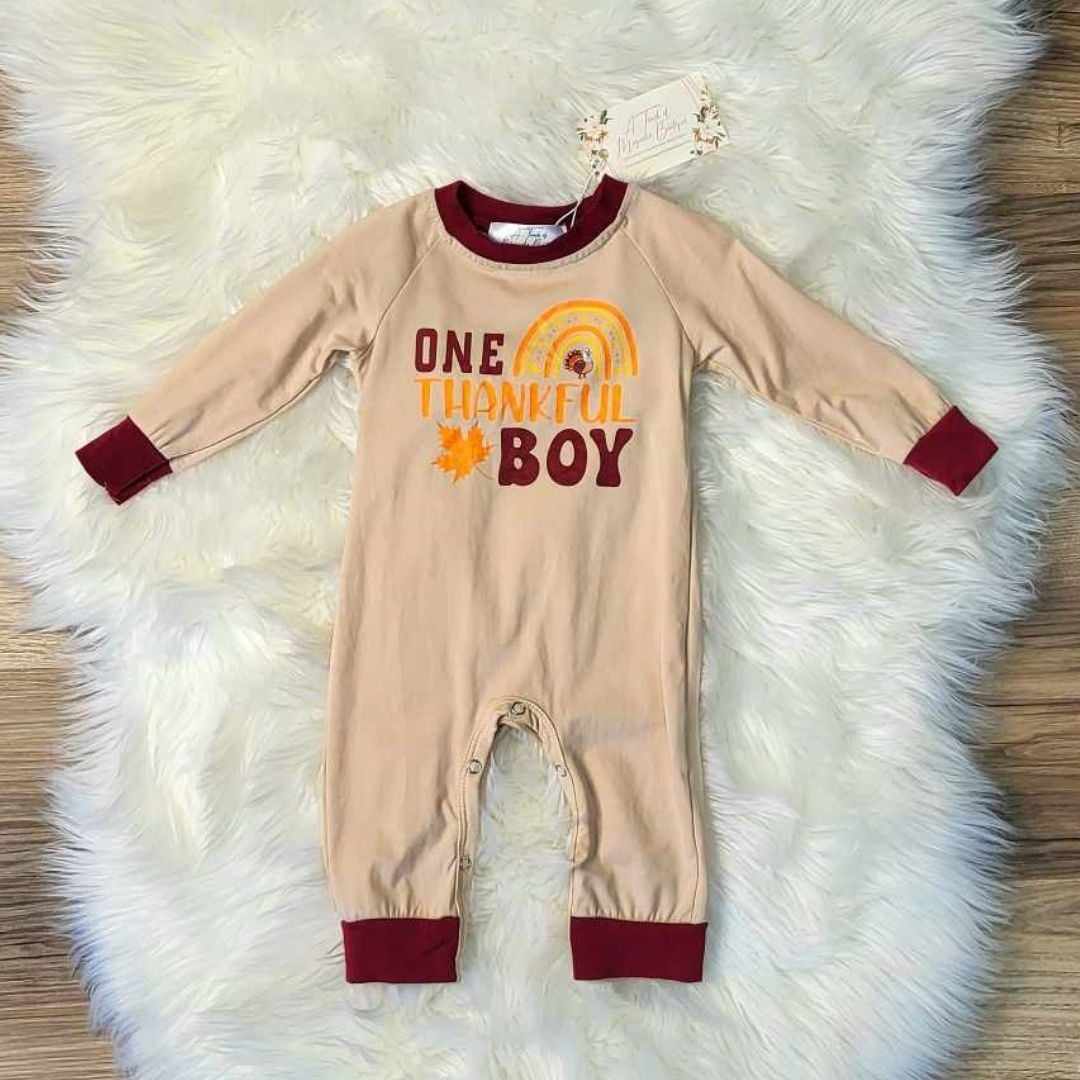 One Thankful Boy Romper  A Touch of Magnolia Boutique   