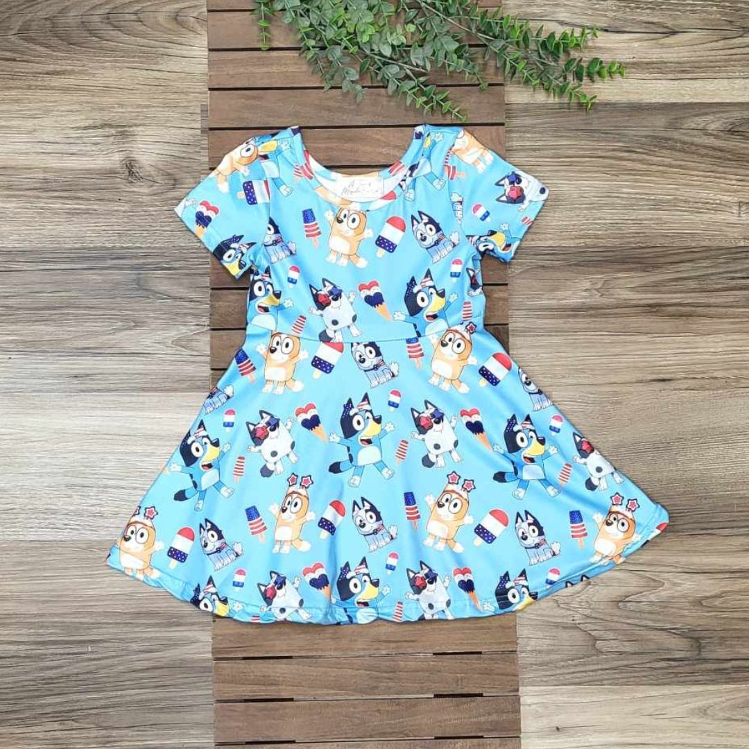 Girls Blue and Orange Heelers Patriotic Themed Dress  A Touch of Magnolia Boutique   