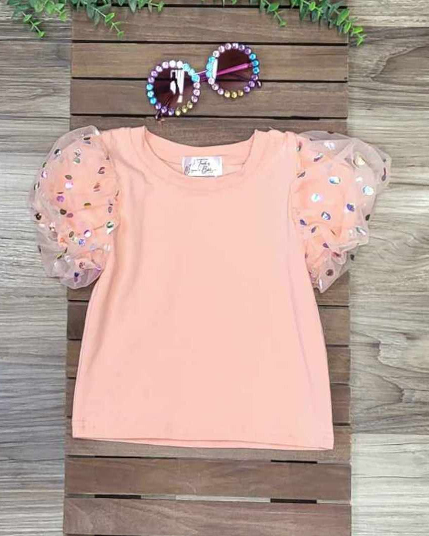 Peach Puff Tulle Sleeve Top  A Touch of Magnolia Boutique   