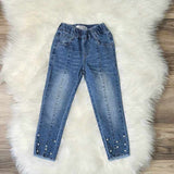 Pearl Embellished Straight Leg Denim Jeans
