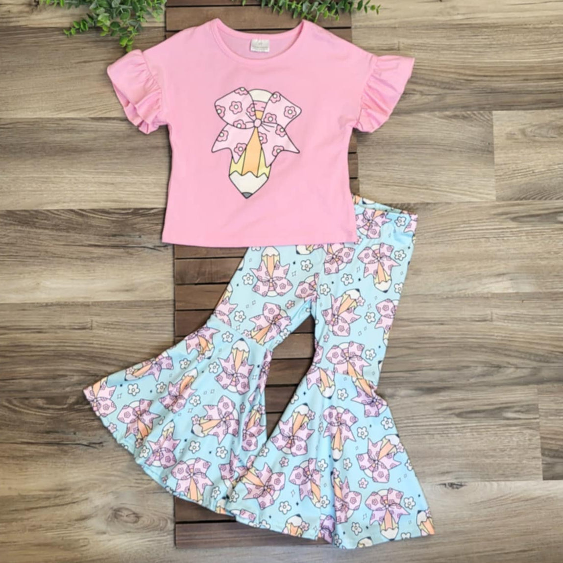 Back To School Pencil Print Bell Bottom Outfit Set A Touch of Magnolia Boutique