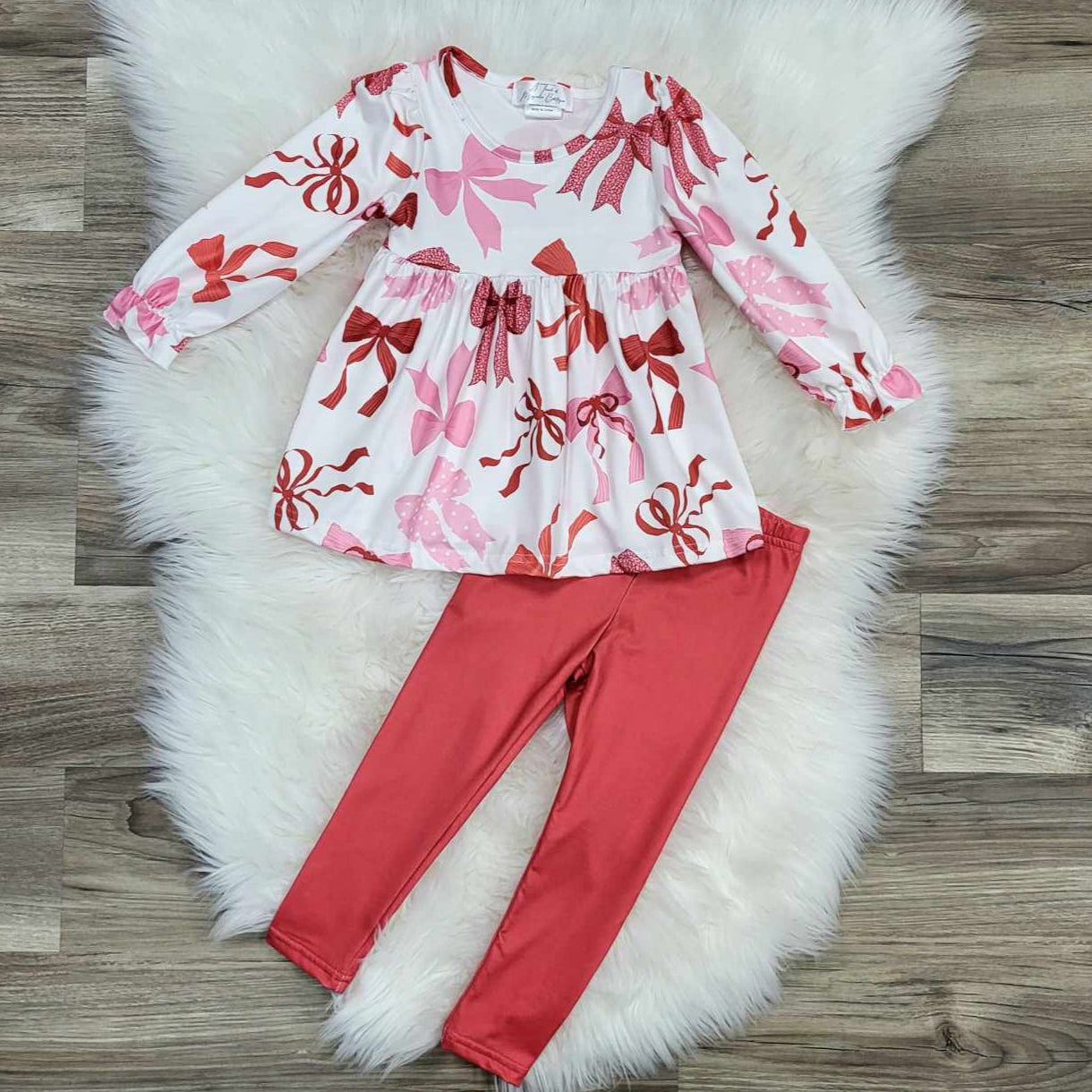 Pink and Red Bow Top and Red Legging Outfit Set A Touch of Magnolia Boutique