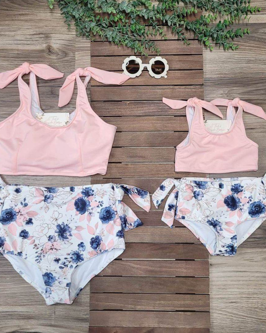 Mom & Me Pink and Blue Floral 2 piece Swimsuit- Adult  A Touch of Magnolia Boutique   
