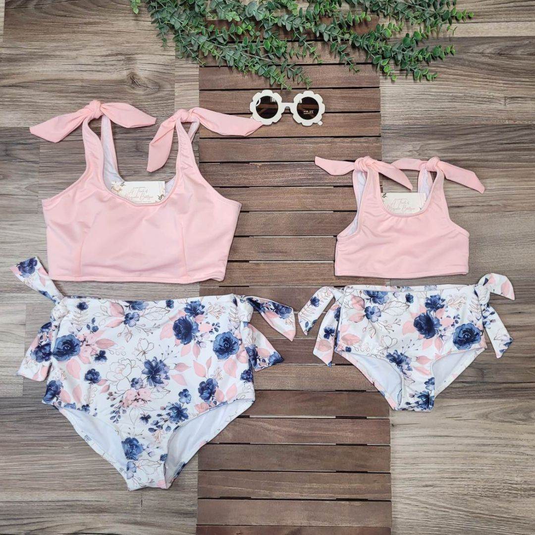 Mom & Me Pink and Blue Floral 2 piece Swimsuit- Adult  A Touch of Magnolia Boutique   