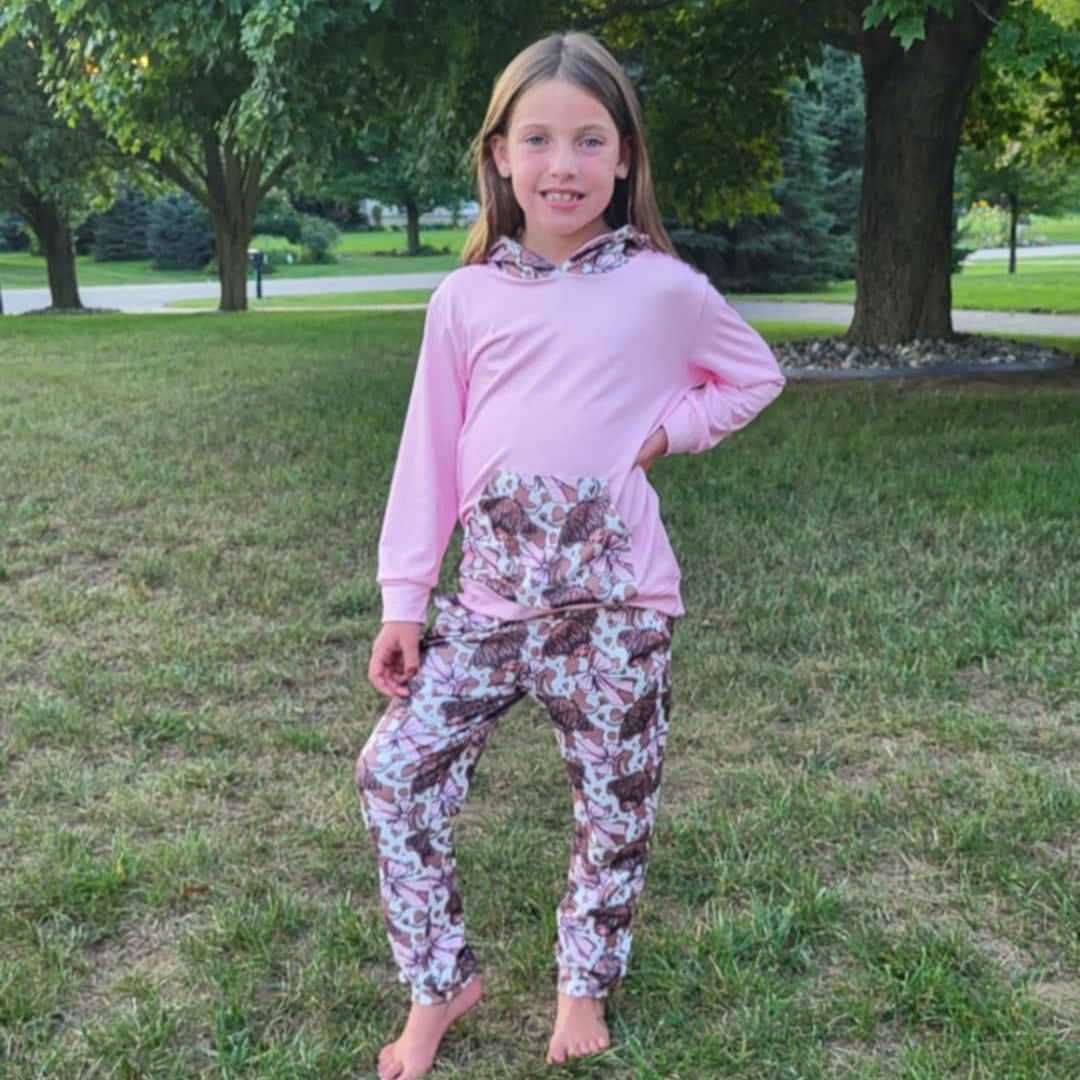 Pink Bow Highland Cow Hooded Top and Joggers Outfit Set A Touch of Magnolia Boutique