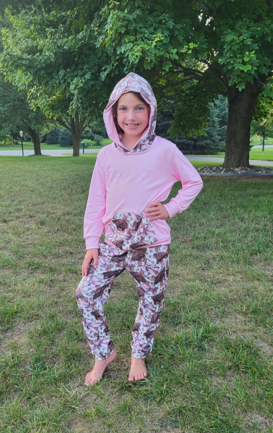 Pink Bow Highland Cow Hooded Top and Joggers Outfit Set A Touch of Magnolia Boutique