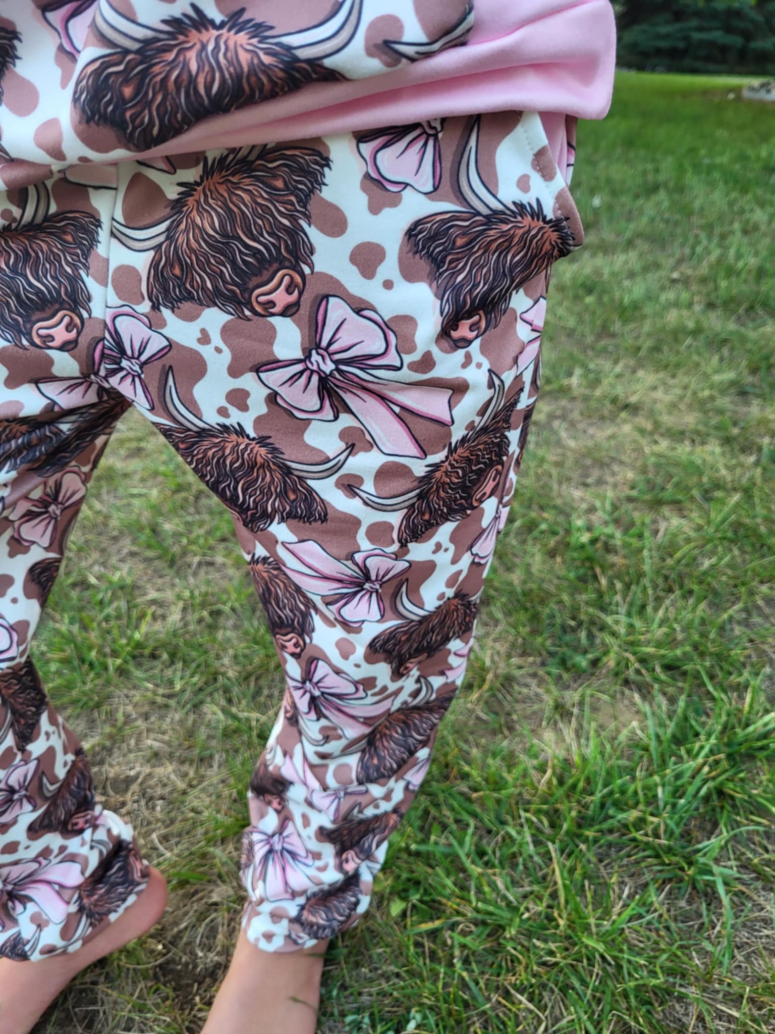 Pink Bow Highland Cow Hooded Top and Joggers Outfit Set A Touch of Magnolia Boutique