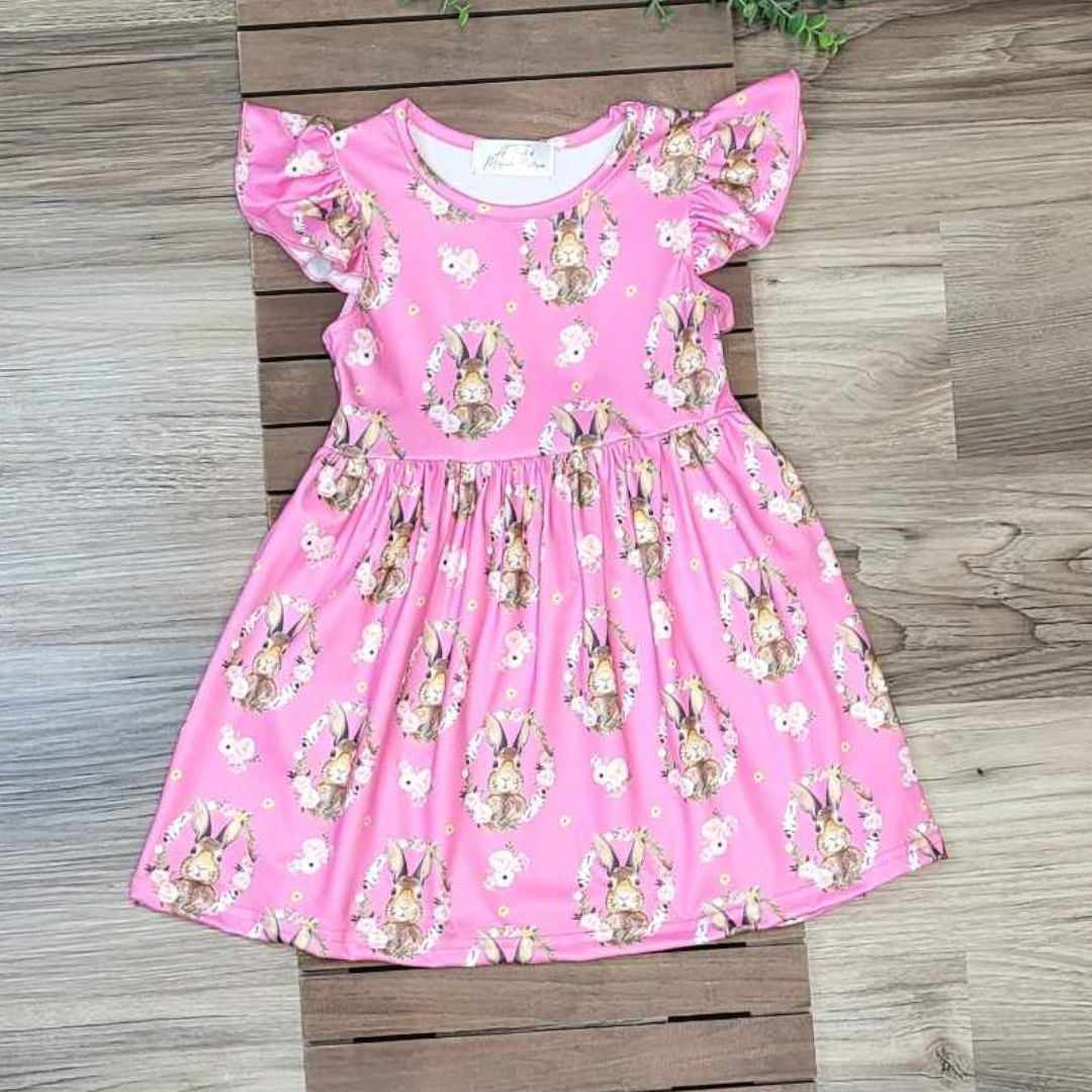 Pink Floral Bunny Flutter Sleeve Dress  A Touch of Magnolia Boutique   
