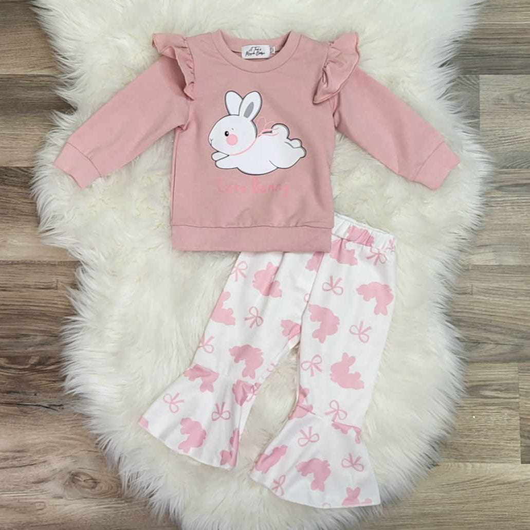 Pink Bunny Top and Bell Bottom Outfit Set for Baby & Young Toddler Girls A Touch of Magnolia Boutique