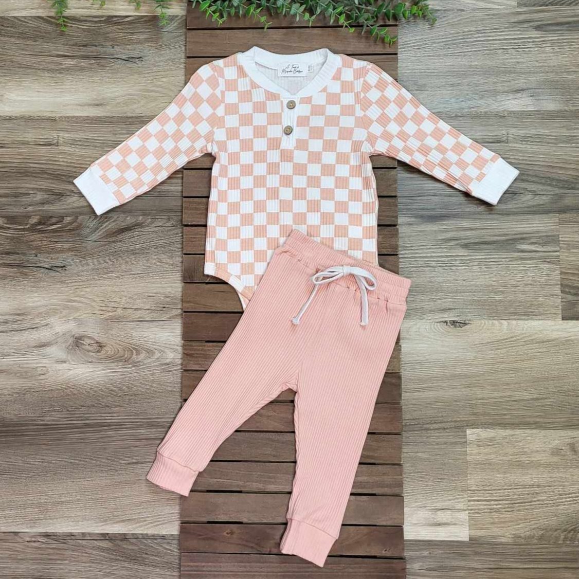 Pink Checkered Onesie Jogger Set  A Touch of Magnolia Boutique   