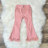 Pink Denim Jeans with Frayed Hemline