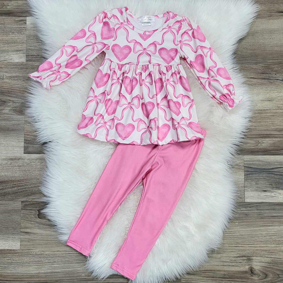 Pink Heart and Bow Top and Pink Legging Outfit Set A Touch of Magnolia Boutique