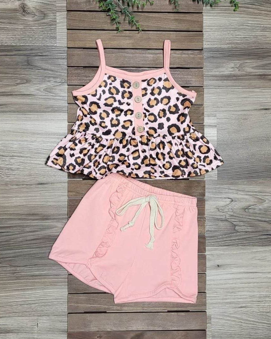 Pink Leopard Spaghetti Strap Top and Shorts Set  A Touch of Magnolia Boutique   