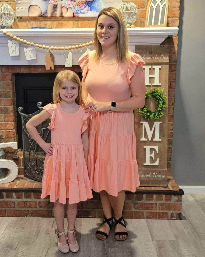 Mom & Me Pink Flutter Sleeve Tier Dress-Adult  A Touch of Magnolia Boutique   