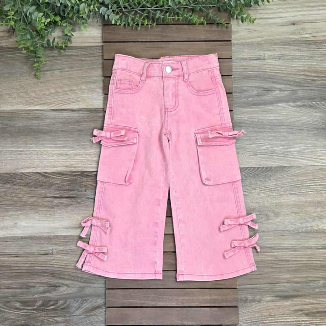 Pink Wide Leg Jeans with Pockets and Bows A Touch of Magnolia Boutique