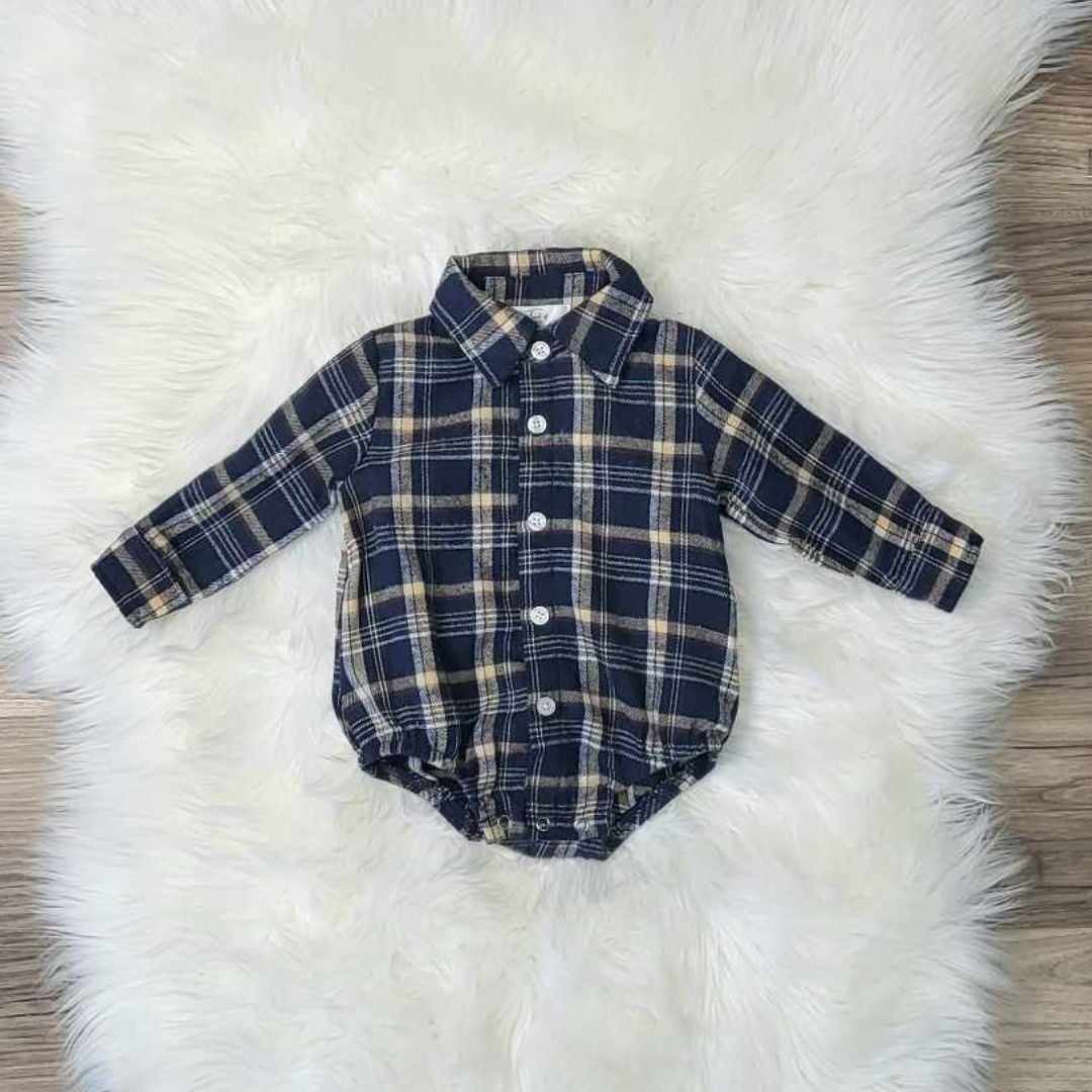 Baby Boy Navy Plaid Button Down Romper  A Touch of Magnolia Boutique   