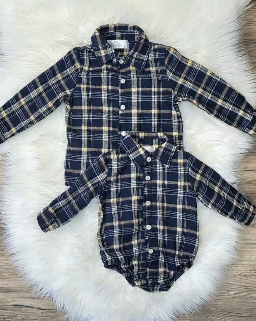 Boys Navy Plaid Button Down Top  A Touch of Magnolia Boutique   