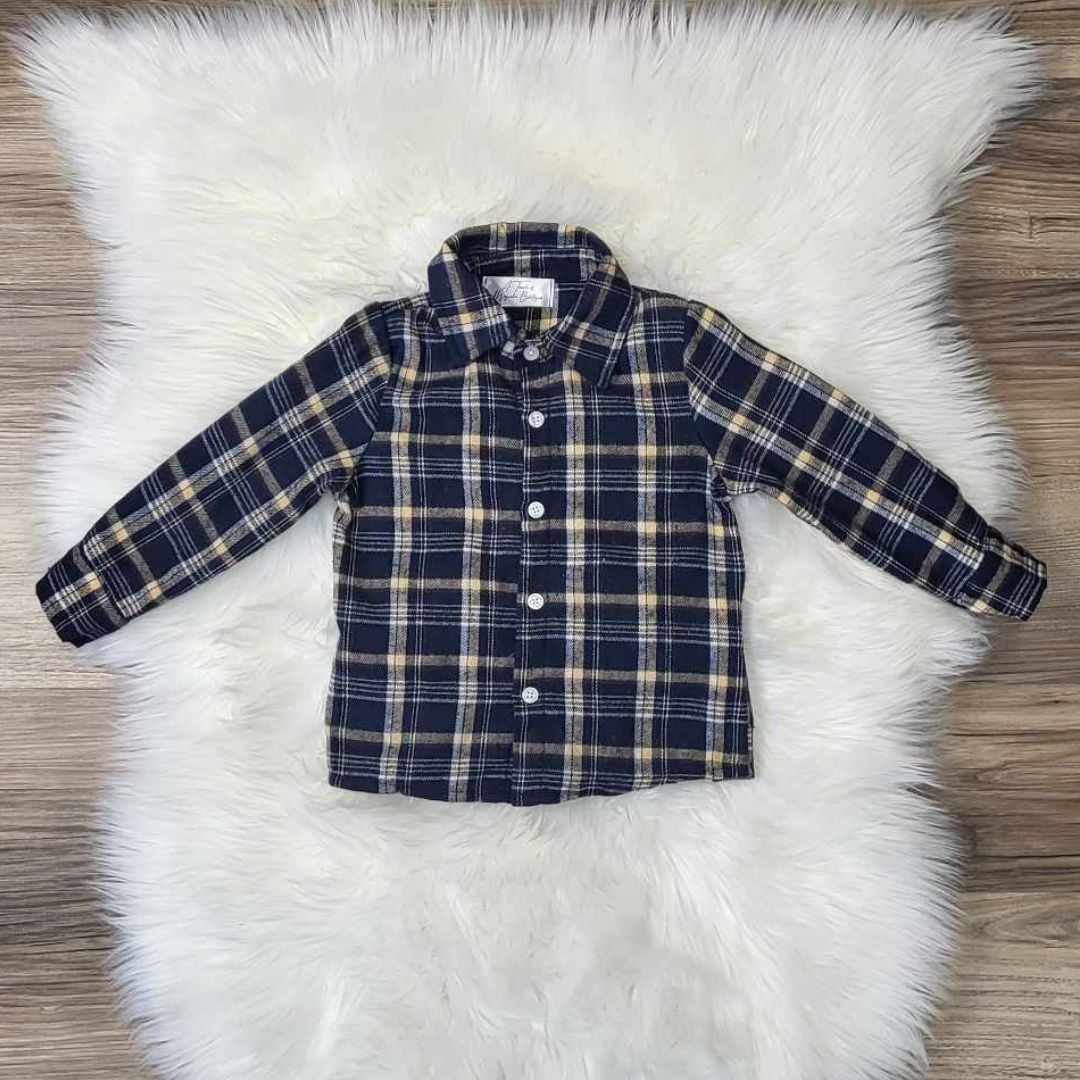 Boys Navy Plaid Button Down Top  A Touch of Magnolia Boutique   