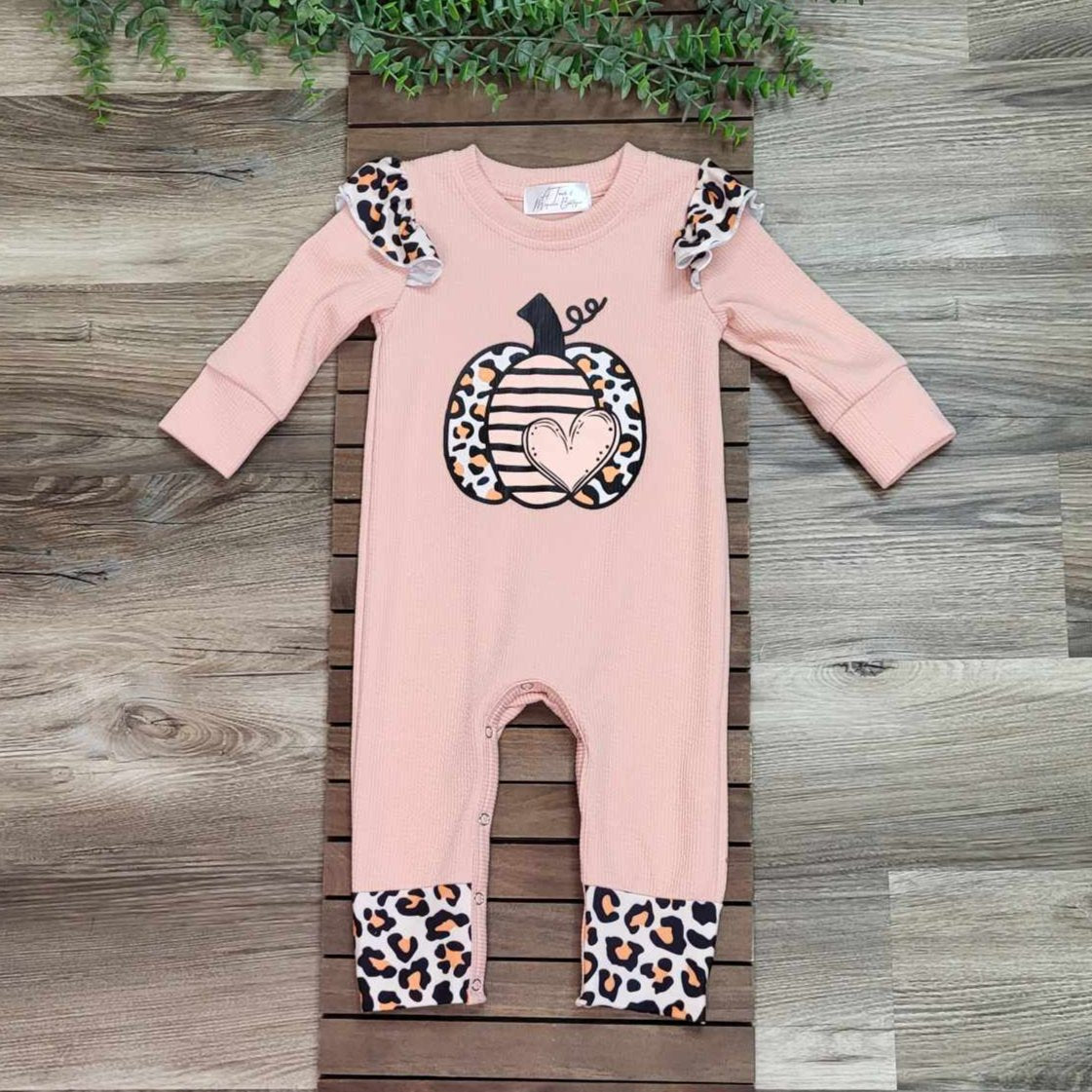 Baby Girl Pumpkin and Leopard Romper  A Touch of Magnolia Boutique   