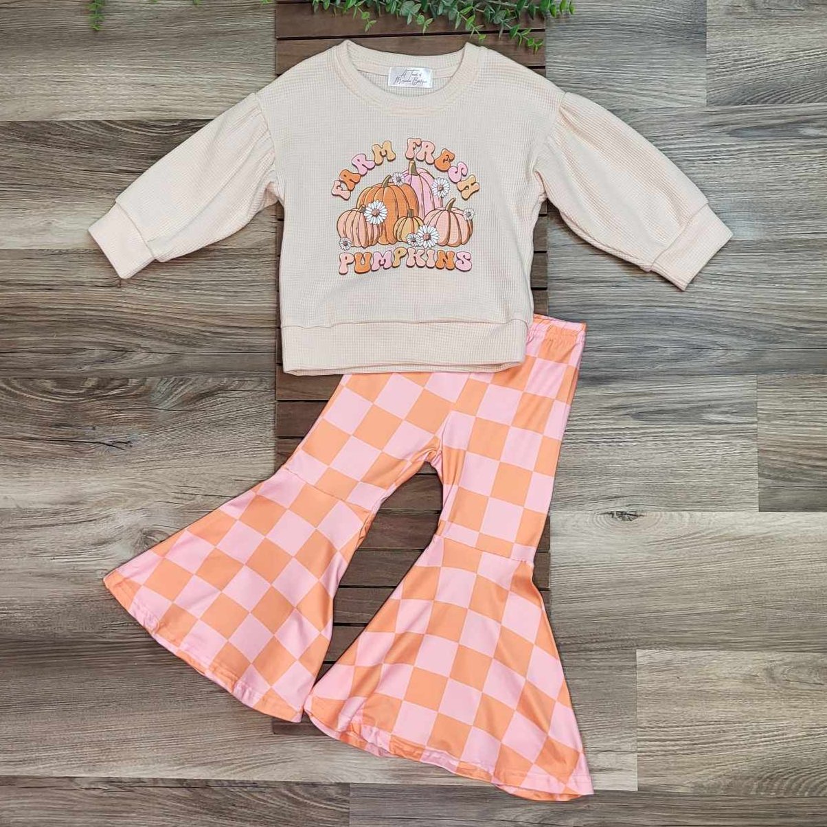 Farm Fresh Pumpkins Top and Checkered Bell Bottom Set  A Touch of Magnolia Boutique   