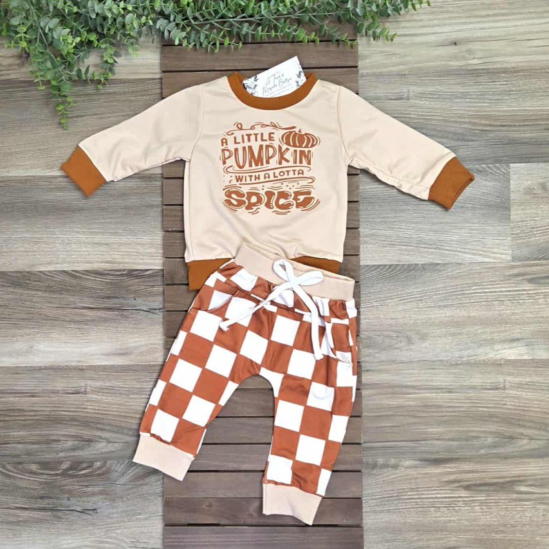 Pumpkin Spice Checkered Jogger Set-Unisex style for baby and toddlers A Touch of Magnolia Boutique