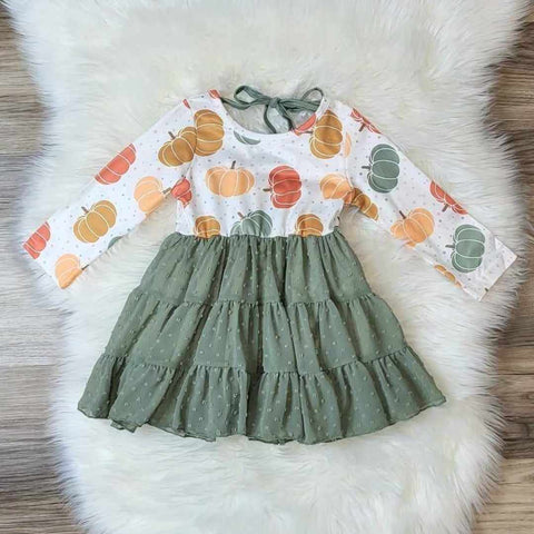 Pumpkin Sage Swiss Dot Tulle Dress