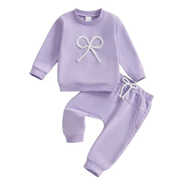 Light Purple Jogger Set with Bow -Baby and Toddler Girls A Touch of Magnolia Boutique